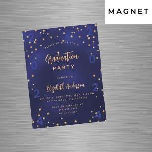 Graduation party navy blue gold stars year luxury magnetic invitation