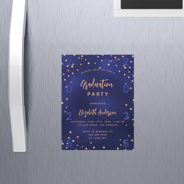 Graduation party navy blue gold stars year luxury magnetic invitation (Creator Uploaded)
