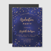 Graduation party navy blue gold stars year luxury magnetic invitation (Front/Back)