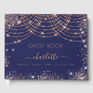Graduation party navy blue rose gold glitter 2025 guest book