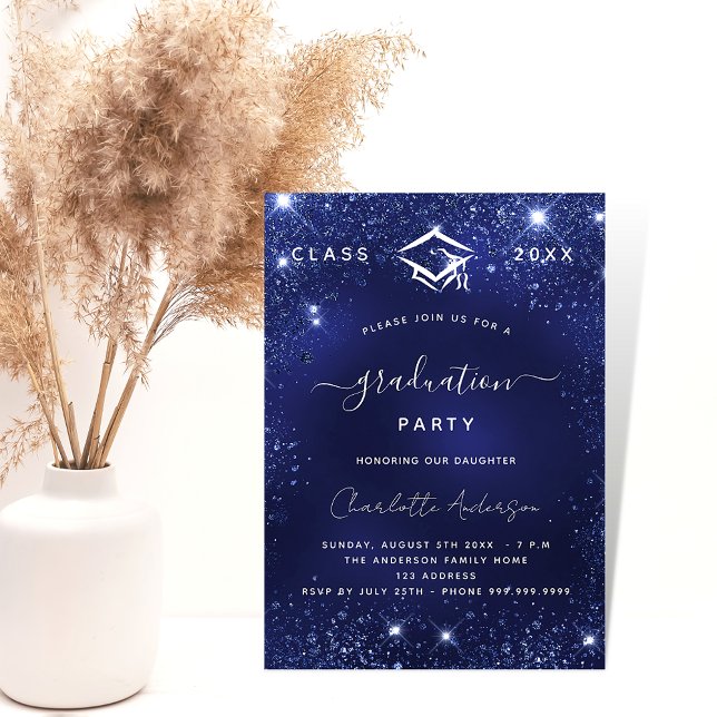 Graduation party navy blue sparkles luxury 2025 invitation (Creator Uploaded)