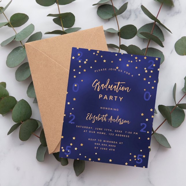 Graduation party navy blue stars budget invitation flyer (Creator Uploaded)