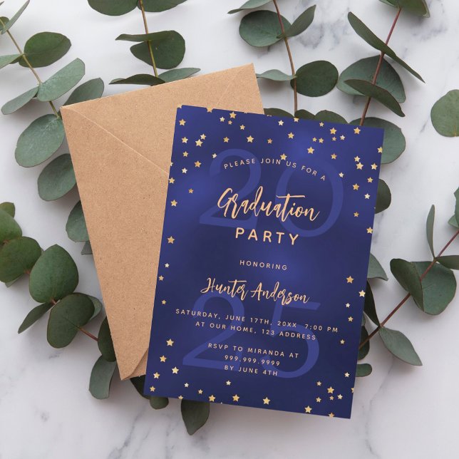 Graduation party navy blue year gold stars invitation (Creator Uploaded)