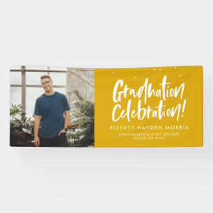 Graduation party one photo fun golden yellow banner