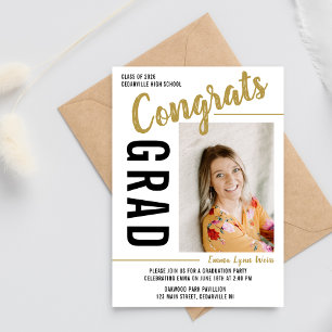 Graduation Party Open House 2025 Photo Gold Invitation