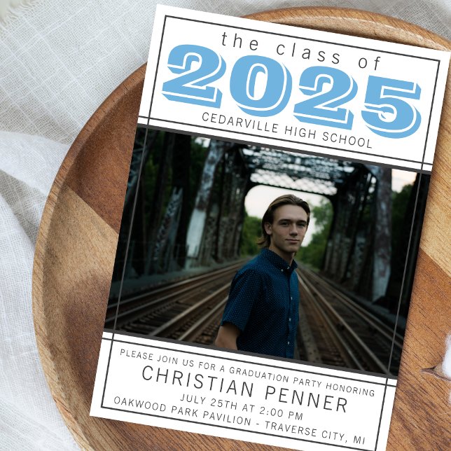 Graduation Party Open House 2025 Photo Light Blue Invitation (Creator Uploaded)