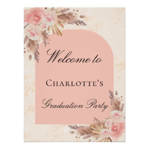Graduation party pampas grass rose gold blush arch poster