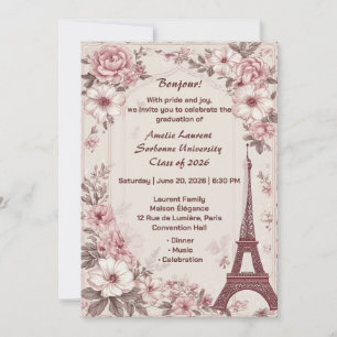 Graduation Party Paris Pastel Vintage Eiffel Tower Invitation