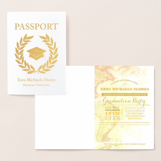 Graduation Party passport gold foil Foil Card (Display)