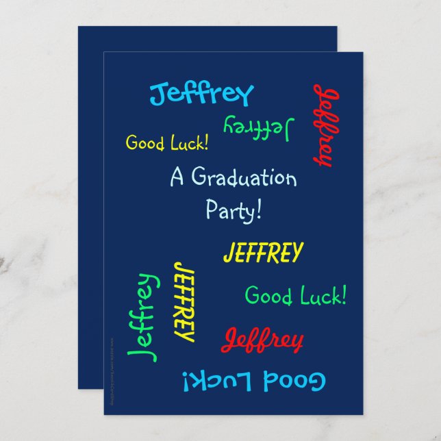 Graduation Party, Personalised Name, Blue Invitation (Front/Back)