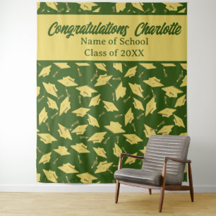 Graduation Party Personalised Photo Op Green Gold Tapestry