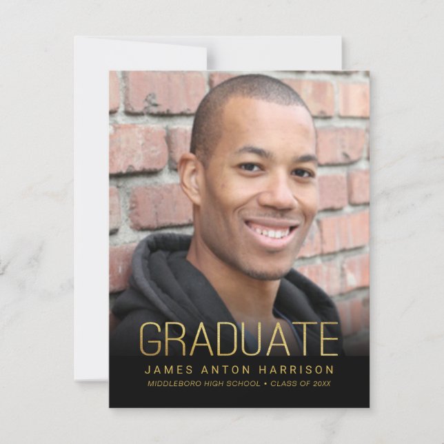 Graduation Party Photo Announcement Gold & Black (Front)