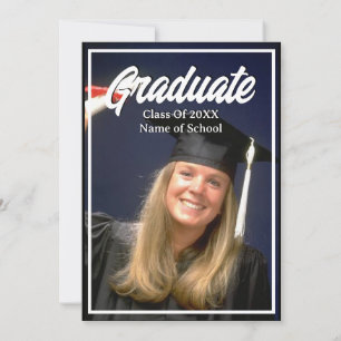 Graduation Party Photo Black and White Mortarboard Invitation