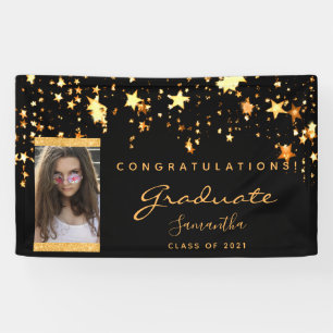 Graduation party photo black gold stars 2025 banner