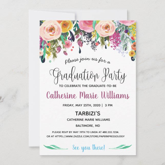 Graduation Party Photo Floral Invitation (Front)