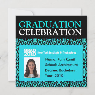 Graduation Party Photo ID Card Blue Invitation