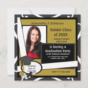 Graduation Party Photo Invitation Black Cap