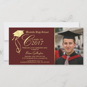 Graduation Party Photo Invitation Garnet & Gold
