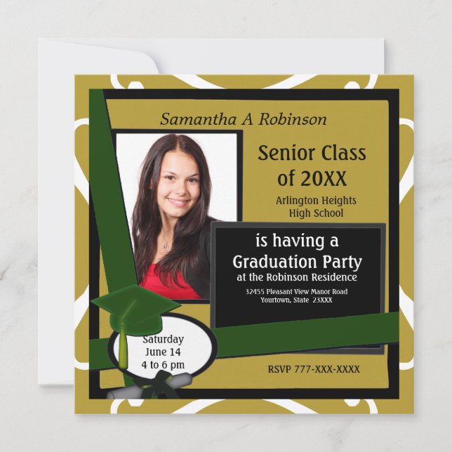 Graduation Party Photo Invitation Green Cap (Front)