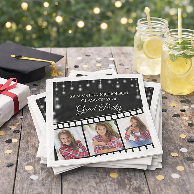 Graduation Party Photo Movie Reel Hollywood Star Napkin (Creator Uploaded)
