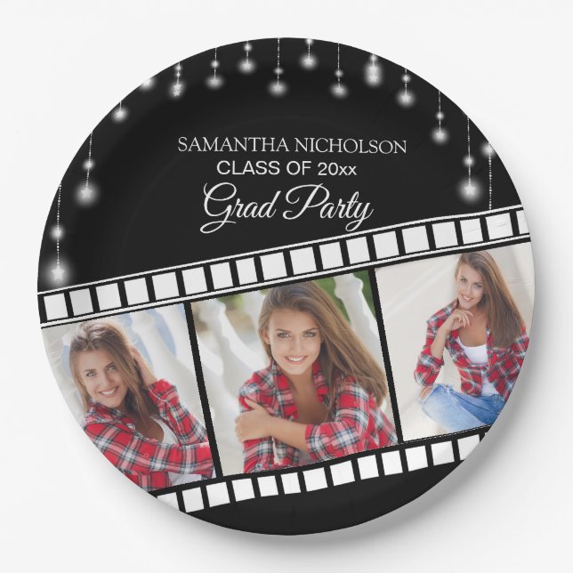 Graduation Party Photo Movie Reel Hollywood Star Paper Plate (Front)