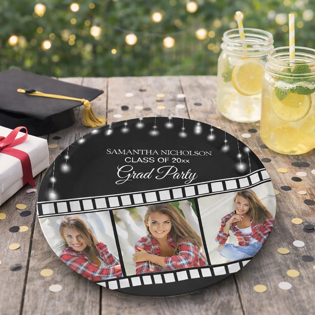 Graduation Party Photo Movie Reel Hollywood Star Paper Plate (Creator Uploaded)