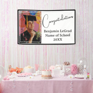 Graduation Party Photo Personalised Black & White Banner