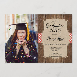 Graduation Party Photo Red Gingham BBQ Burlap Grad Invitation