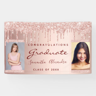Graduation party photo rose gold glitter duo banner