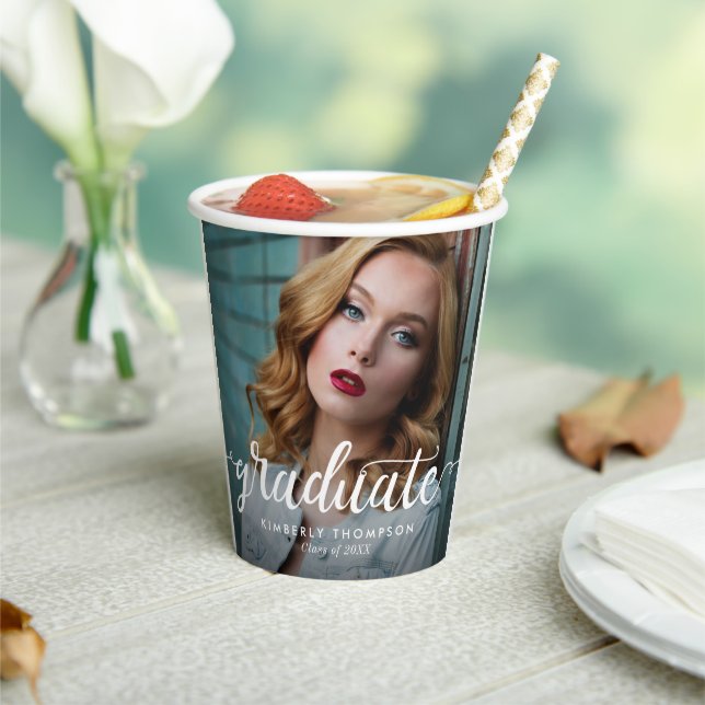 Graduation Party Photo Script Celebration Modern Paper Cups (Insitu)