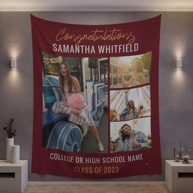 Graduation Party Photos Burgundy 2025 Backdrop Tapestry (Creator Uploaded)