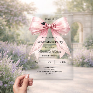 Graduation party pink bow class of 2026 luxury acrylic invitations