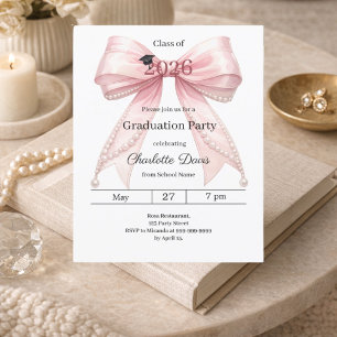 Graduation party pink bow photo 2026 invitation