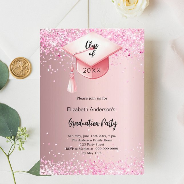 Graduation party pink confetti girl invitation (Creator Uploaded)