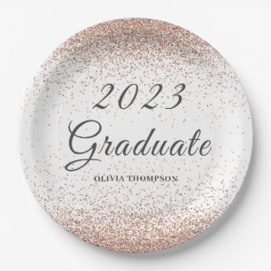 Graduation Party Pink Glitter Paper Plate