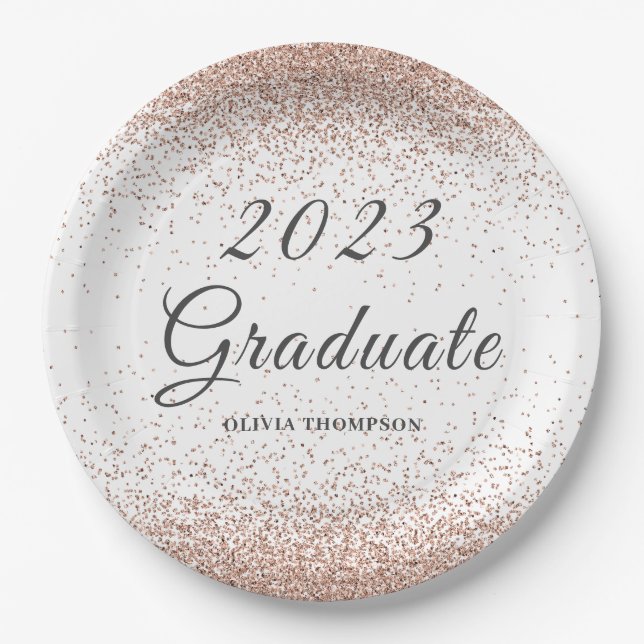 Graduation Party Pink Glitter Paper Plate (Front)
