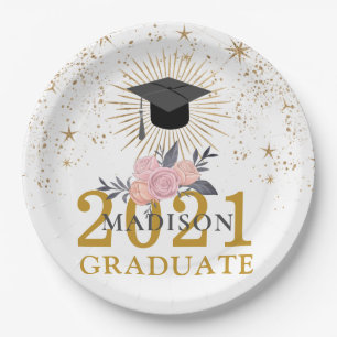 Graduation Party Pink Gold Class Of 2021 Paper Plate