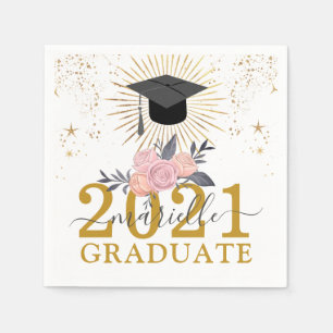 Graduation Party Pink Gold Script Signature Napkin