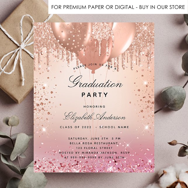 Graduation party pink rose gold budget invitation flyer (Creator Uploaded)