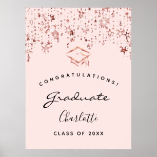 Graduation party pink rose gold stars poster
