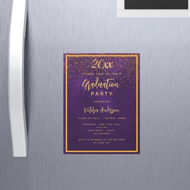 Graduation party purple gold confetti luxury 2025 magnetic invitation (Creator Uploaded)