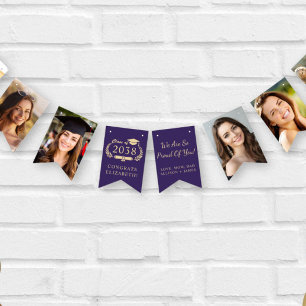 Graduation Party Purple Gold Photo Bunting