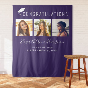 Graduation Party Purple Photo Booth Backdrop Tapestry