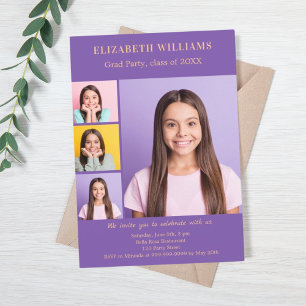 Graduation party purple photo collage invitation
