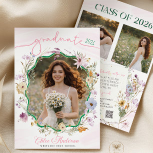 Graduation party QR Code Wildflower Invitation