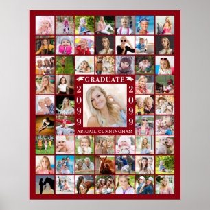 Graduation Party Red 55 Photo Collage Personalised Poster
