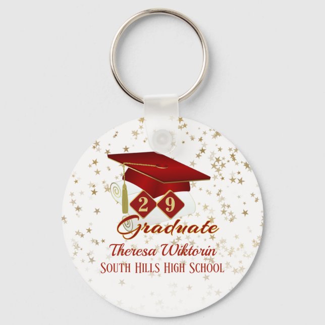 Graduation Party Red Gold Classic Key Ring (Front)