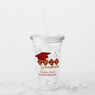 Graduation Party Red & Gold Confetti Acrylic Tumbler