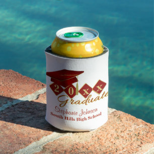 Graduation Party Red & Gold Confetti Can Cooler