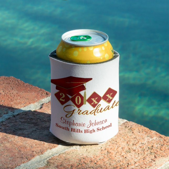 Graduation Party Red & Gold Confetti Can Cooler (In Situ Pool)